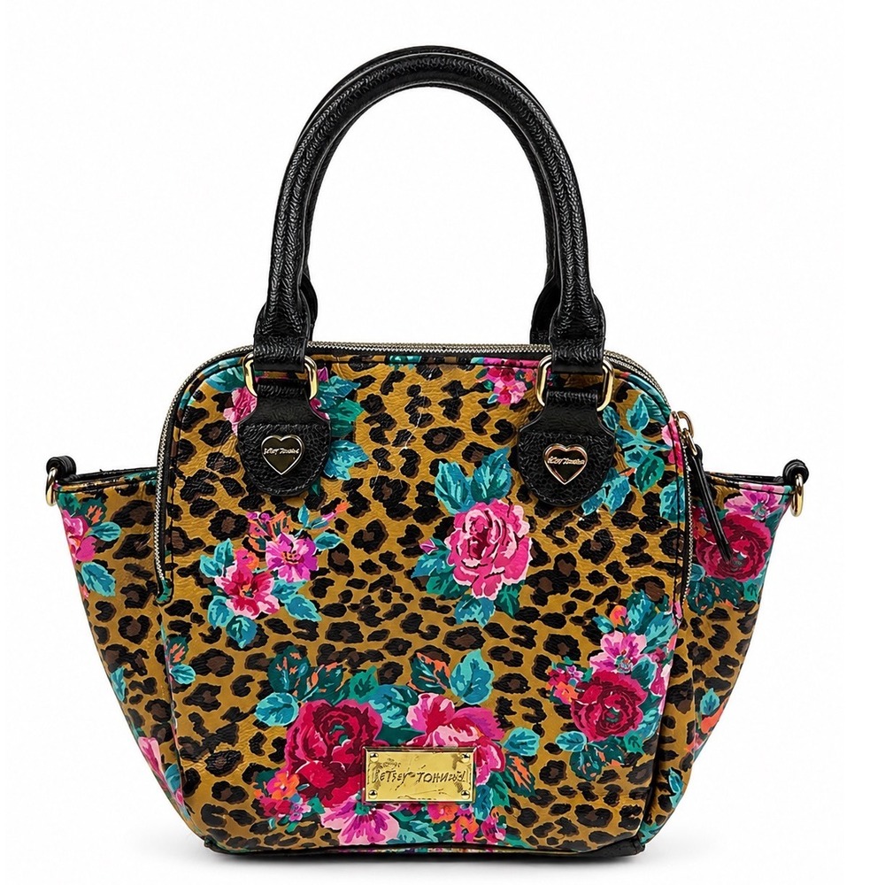 Betsey Johnson Vintage Chic Y2K Leopard Floral Chain Small Handbag Purse